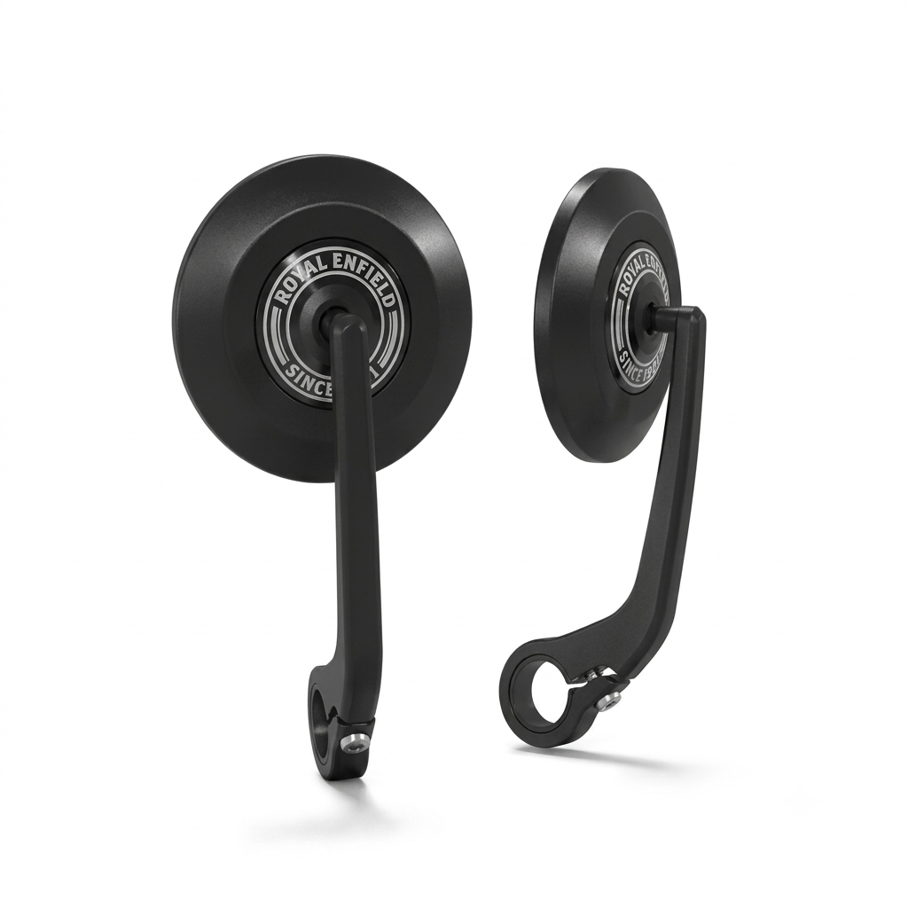Black Round Bar End Mirrors for Royal Enfield Hunter 350