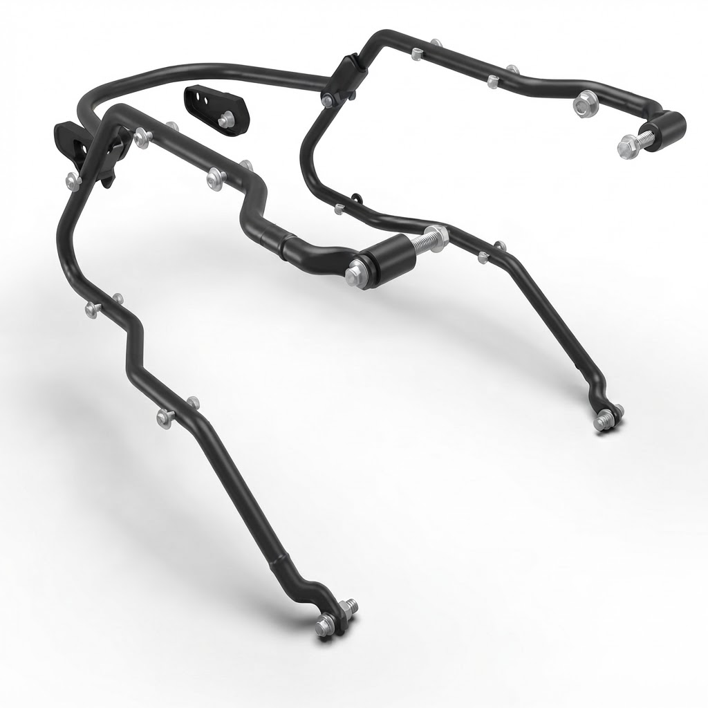 Black long haul pannier rails for Royal Enfield Meteor 350