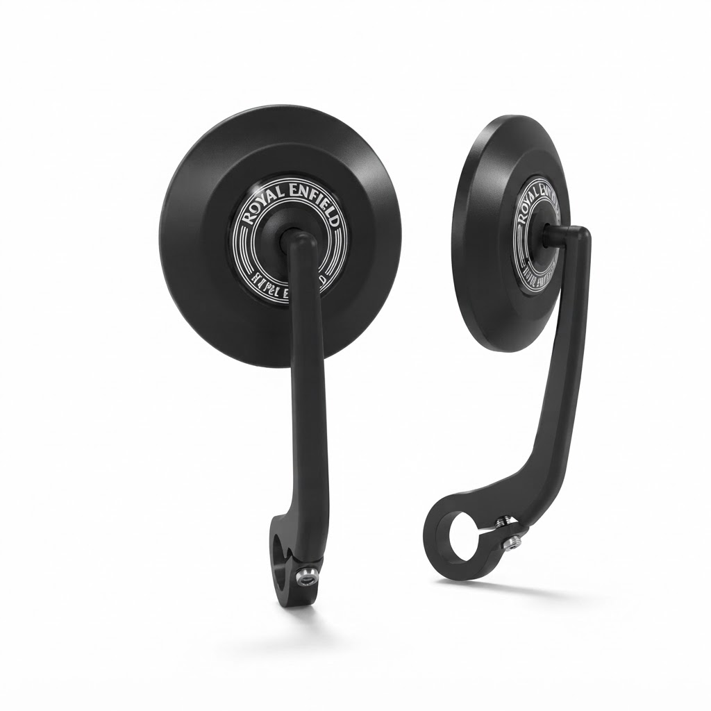 Black round bar end mirrors for Royal Enfield Meteor 350